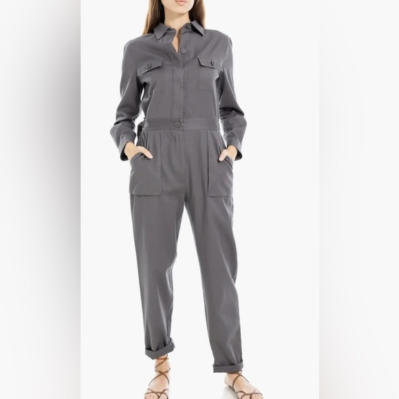 Max Studio Charcoal Tab Sleeve Utility Jumpsuit. New, with tags. - Picture 2 of 12